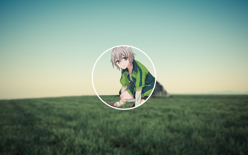 Anime Character in Field — Green, Serene, Sunset