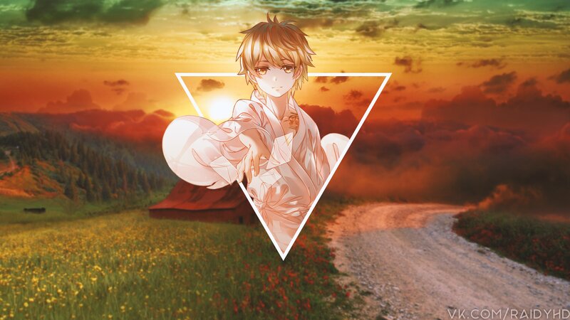 Anime Character in Field — Orange, Dramatic