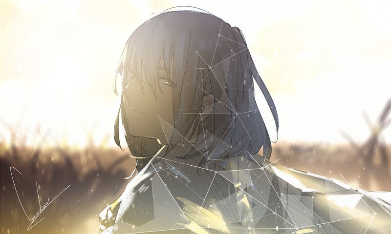 Anime Character in Field — Yellow, Serene