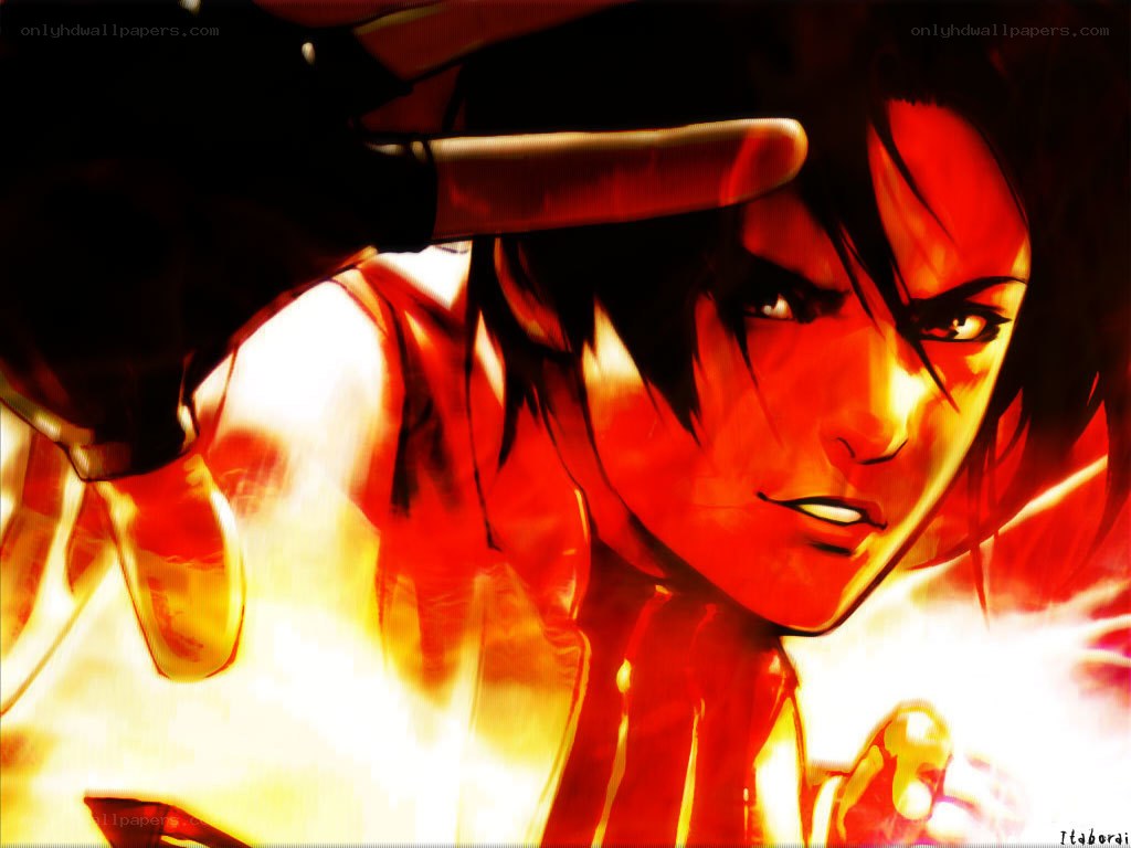 anime character in fiery action
