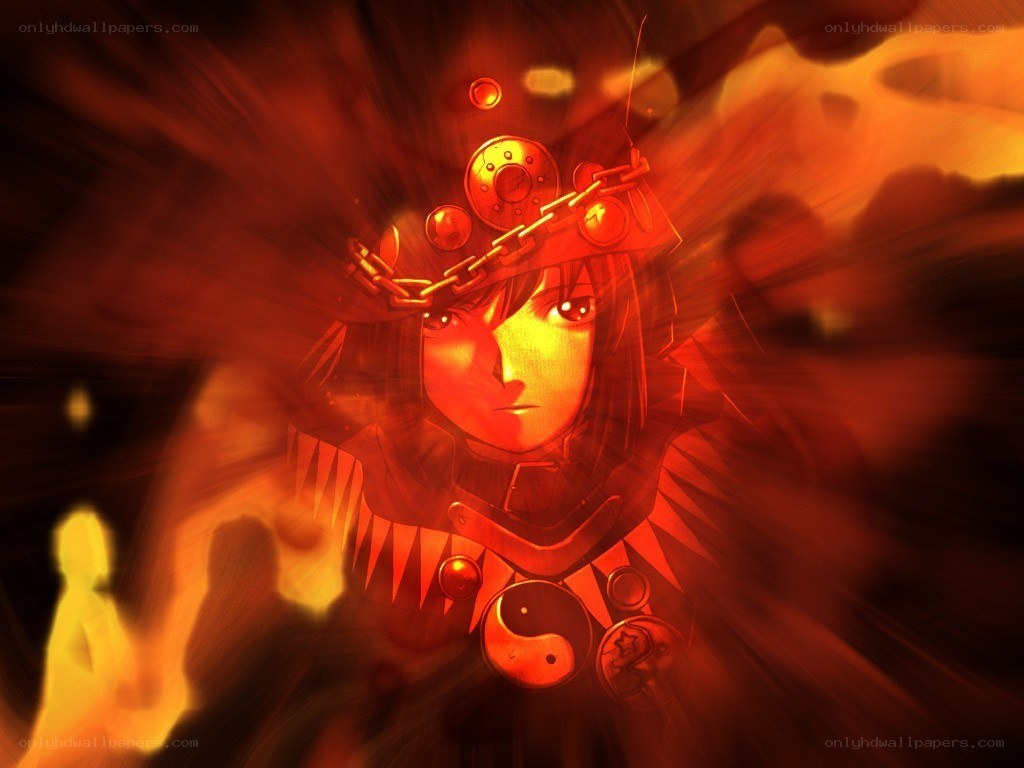 anime character in fiery armor