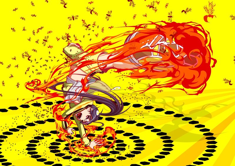 anime character in fiery attack