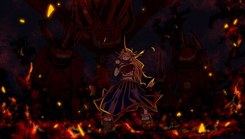 Anime character in fiery battle