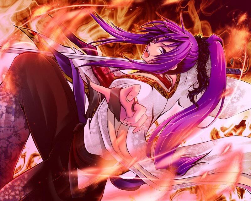 Anime character in fiery battle