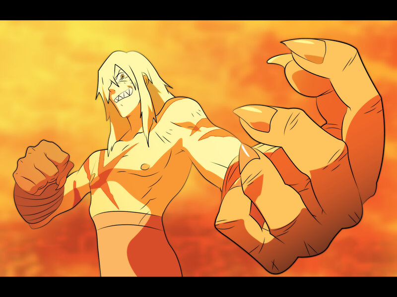 anime character in fiery pose