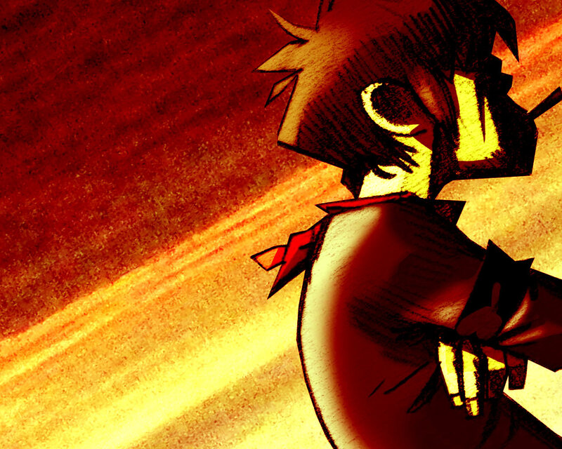 anime character in fiery scene