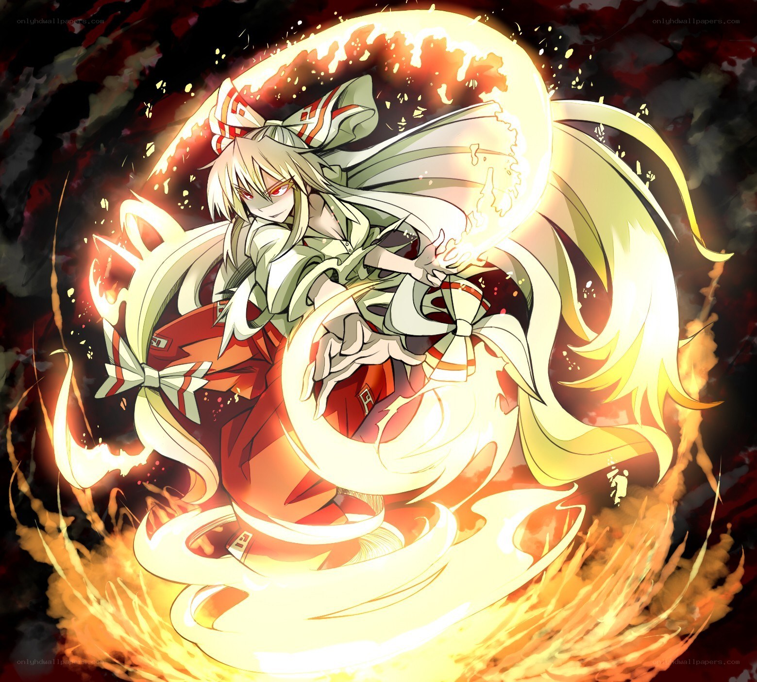 Anime character in fire attack