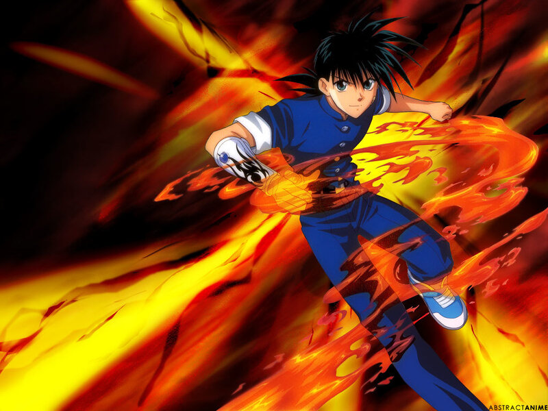 Anime Character in Fire — Red, Dramatic, Flame