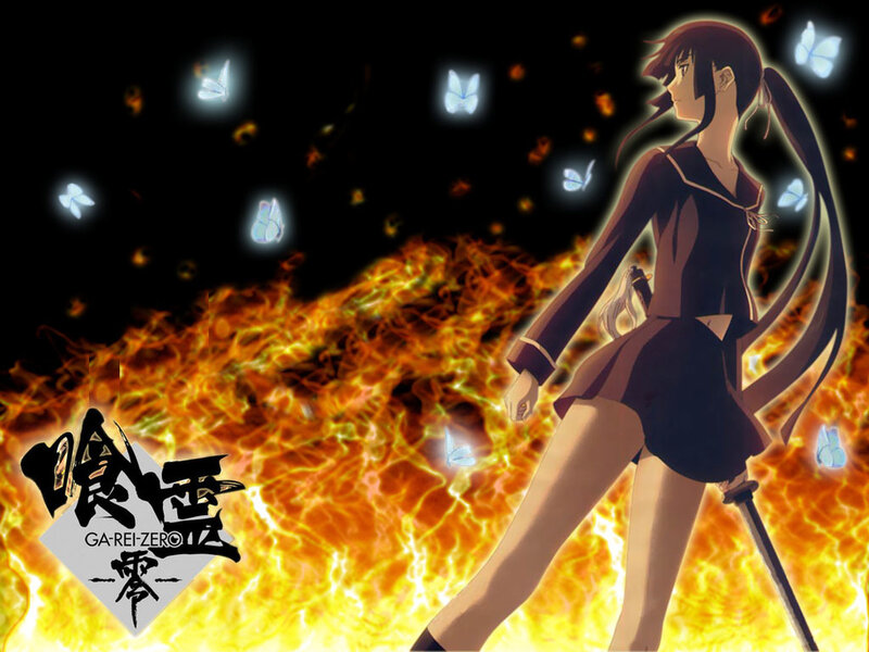 Anime character in fire with butterflies
