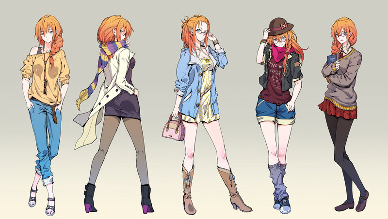 Anime Character in Five Outfits