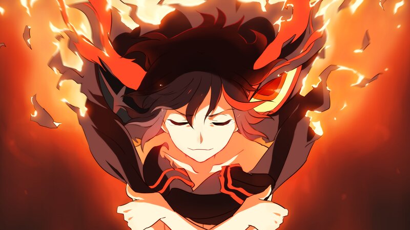 Anime Character in Flames — Orange, Dramatic, Fire, Hair