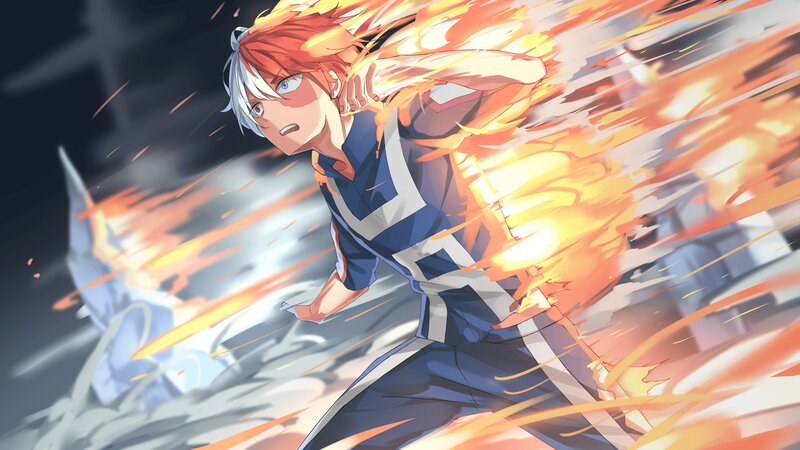 Anime Character in Flames — Orange, Dramatic, Intense, Fire