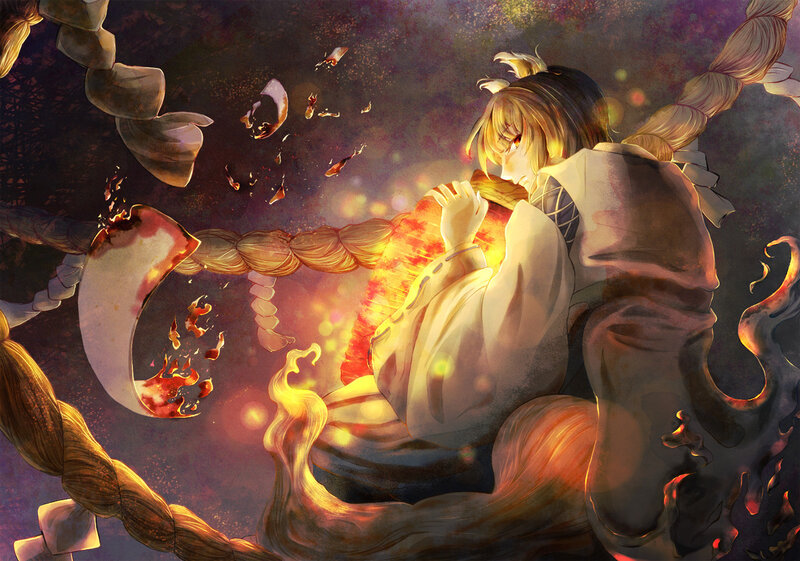Anime Character in Flames — Orange, Dramatic, Night