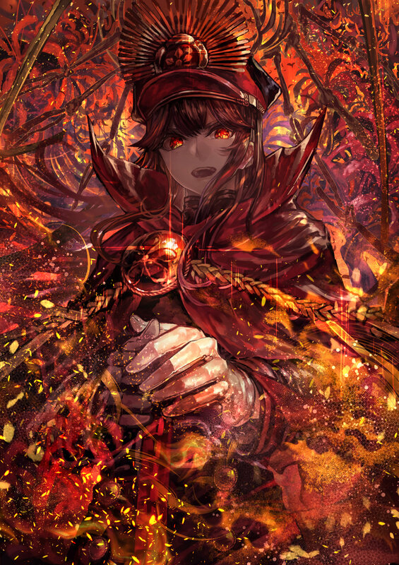 Anime Character in Flames — Red, Dramatic, Digital Art, Fire, Red Eyes