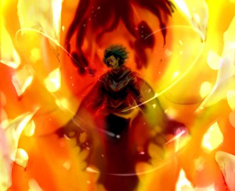 Anime Character in Flames — Red, Dramatic, Fire