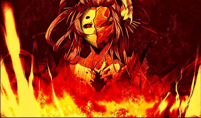 Anime Character in Flames — Red, Dramatic, Intense, Digital Art, Fire