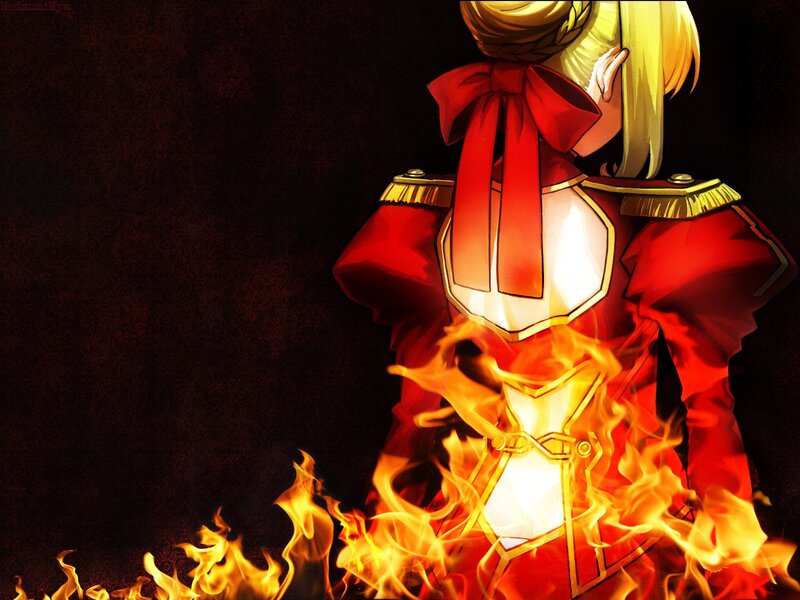 Anime Character in Flames — Red, Dramatic, Red Uniform