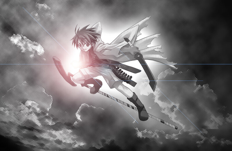 Anime Character in Flight — Black, Dramatic