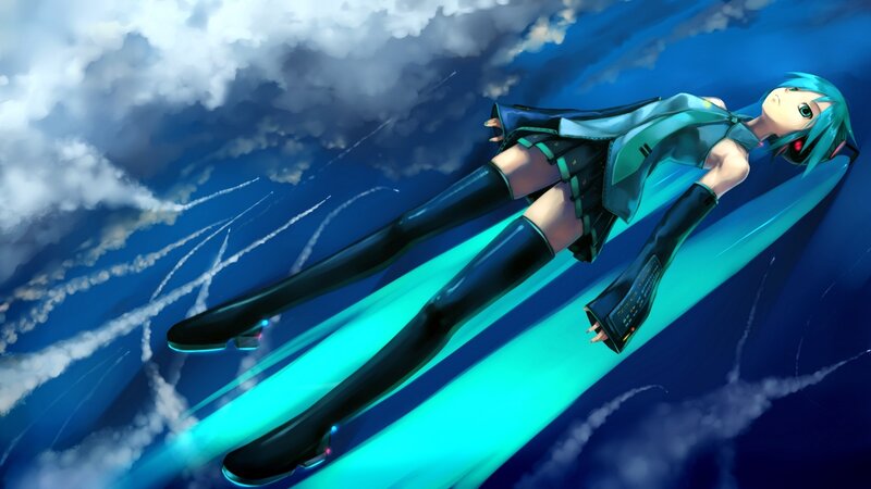 Anime Character in Flight — Blue, Dramatic, Digital Art