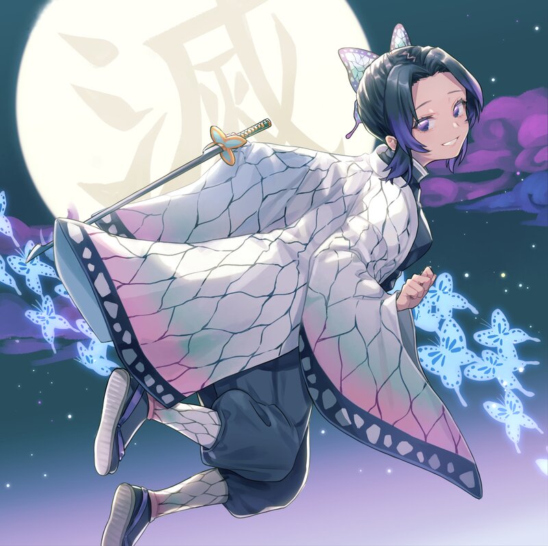 Anime Character in Flight — Purple, Serene