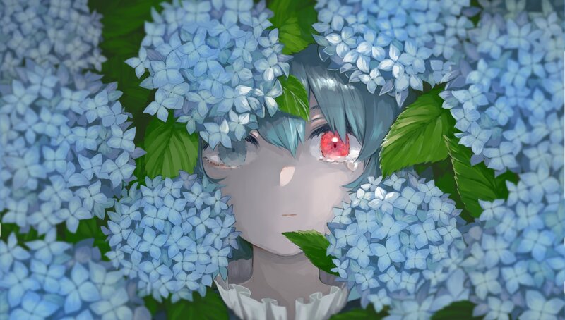 Anime Character in Flowers — Blue