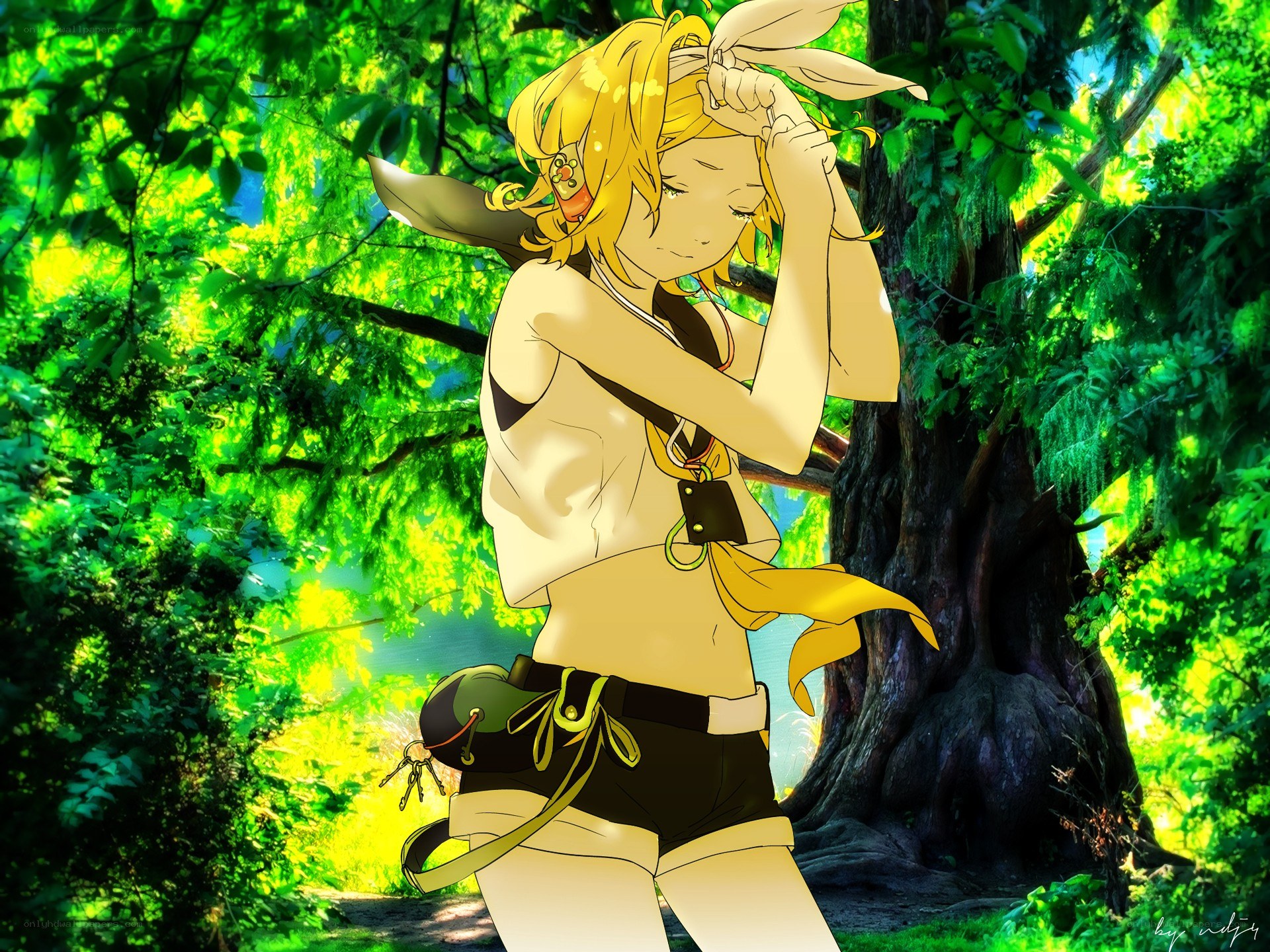 Anime character in forest