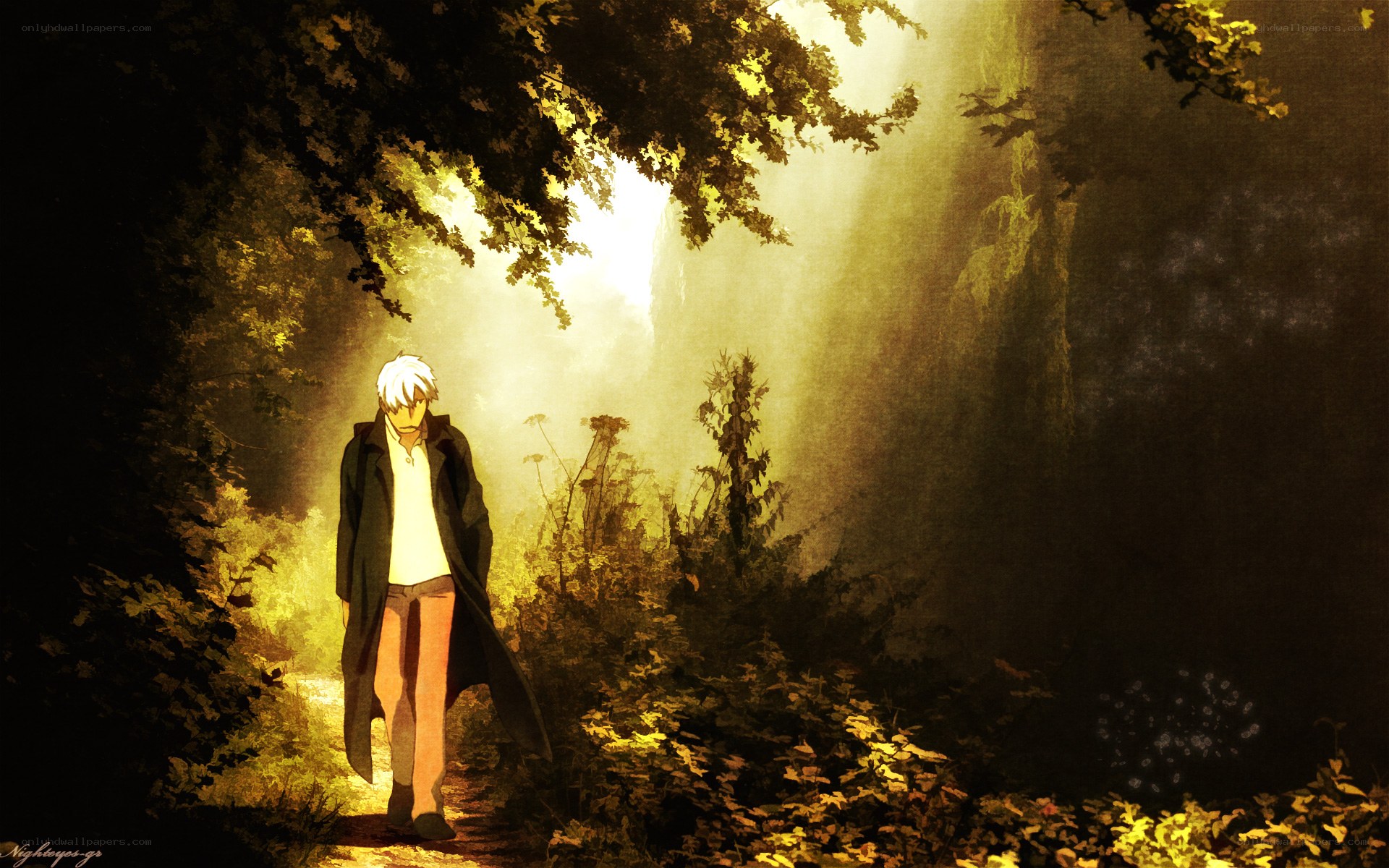 Anime character in forest