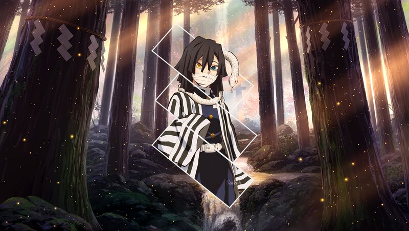 Anime Character in Forest — Black, Dramatic, Sunset