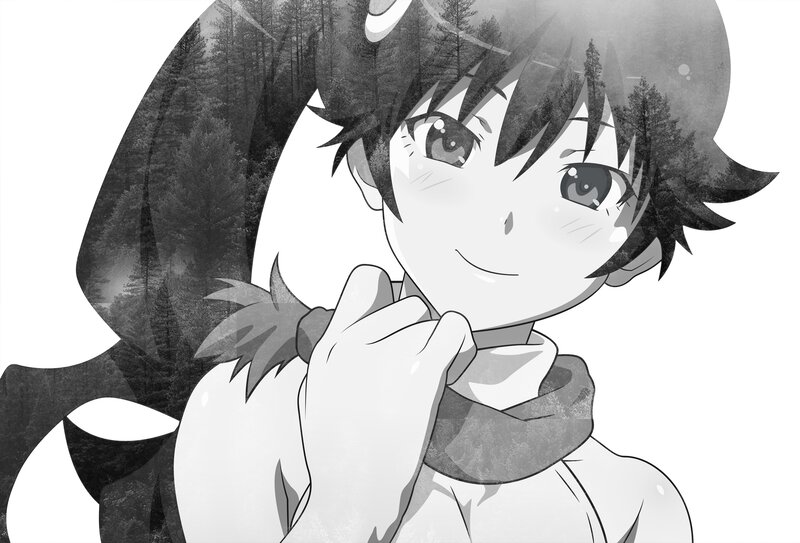 Anime Character in Forest — Black, Peaceful
