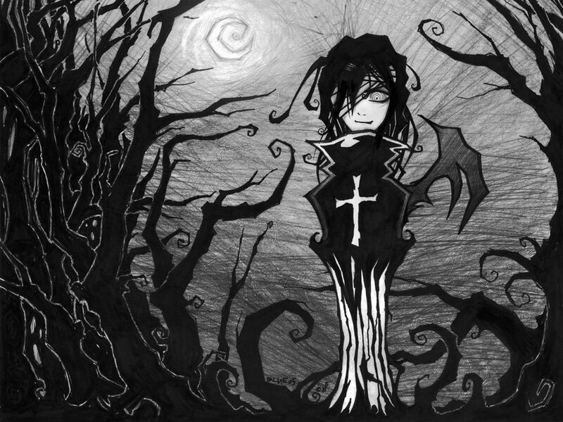 Anime Character in Forest — Black