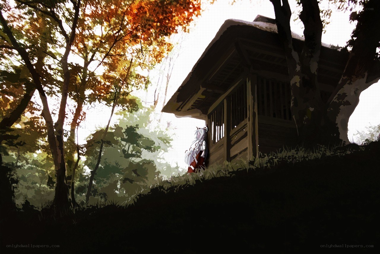 Anime character in forest hut