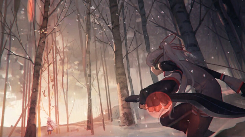 Anime Character in Forest — White, Dramatic