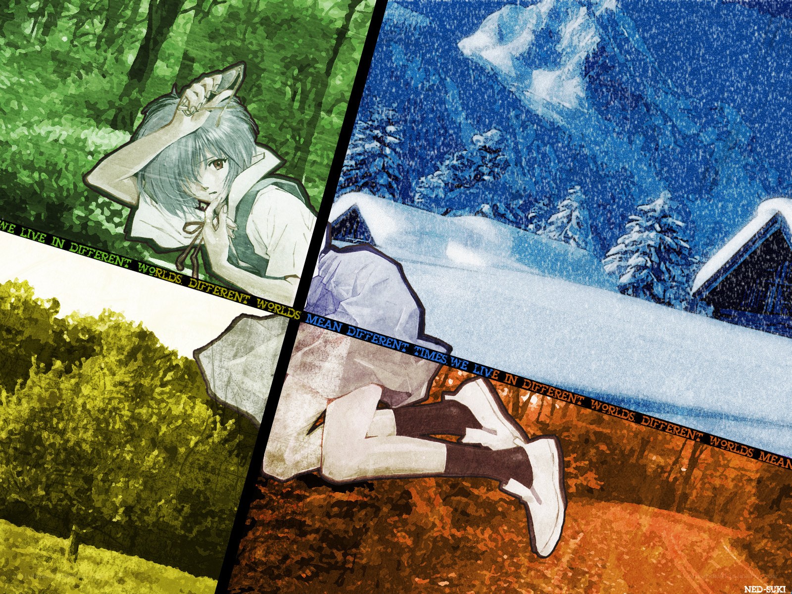 Anime character in four seasons
