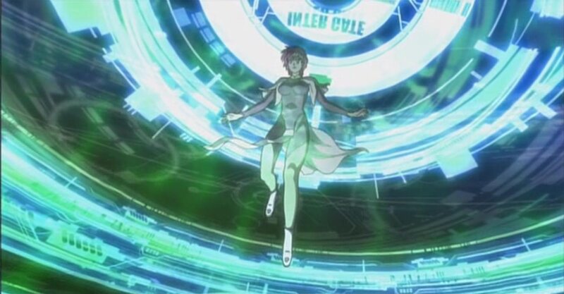 anime character in futuristic tunnel