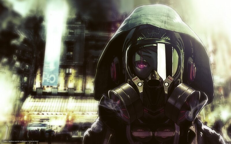 anime character in gas mask