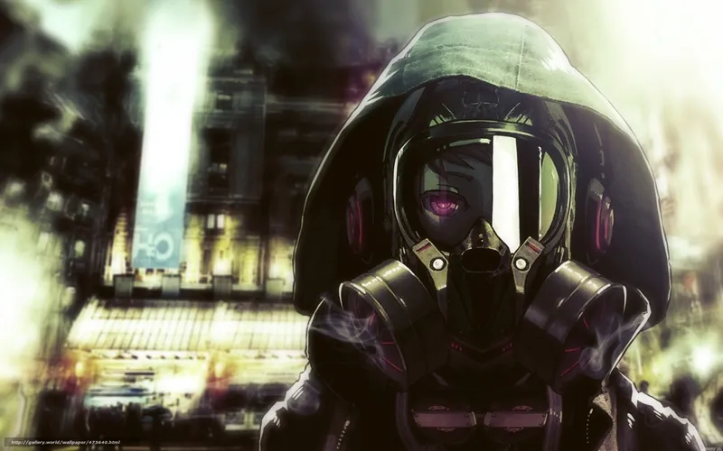 anime character in gas mask