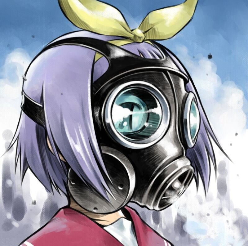anime character in gas mask