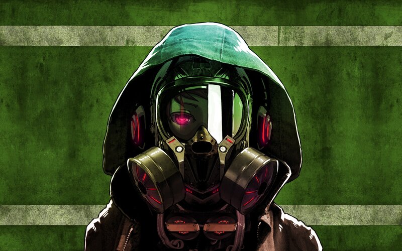 anime character in gas mask
