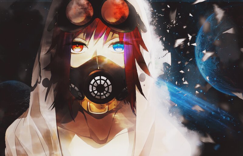 Anime Character in Gas Mask — White