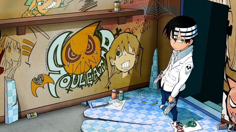 Anime character in graffiti room