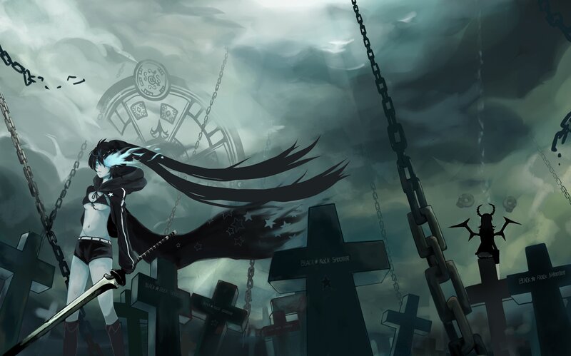 Anime Character in Graveyard — Gray, Dark, Dramatic