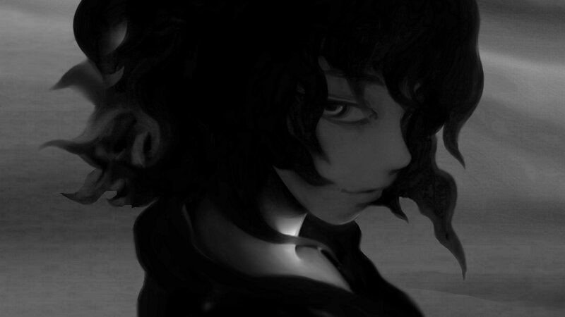 anime character in grayscale