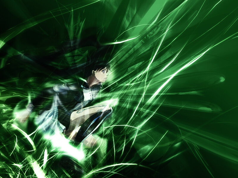 anime character in green energy