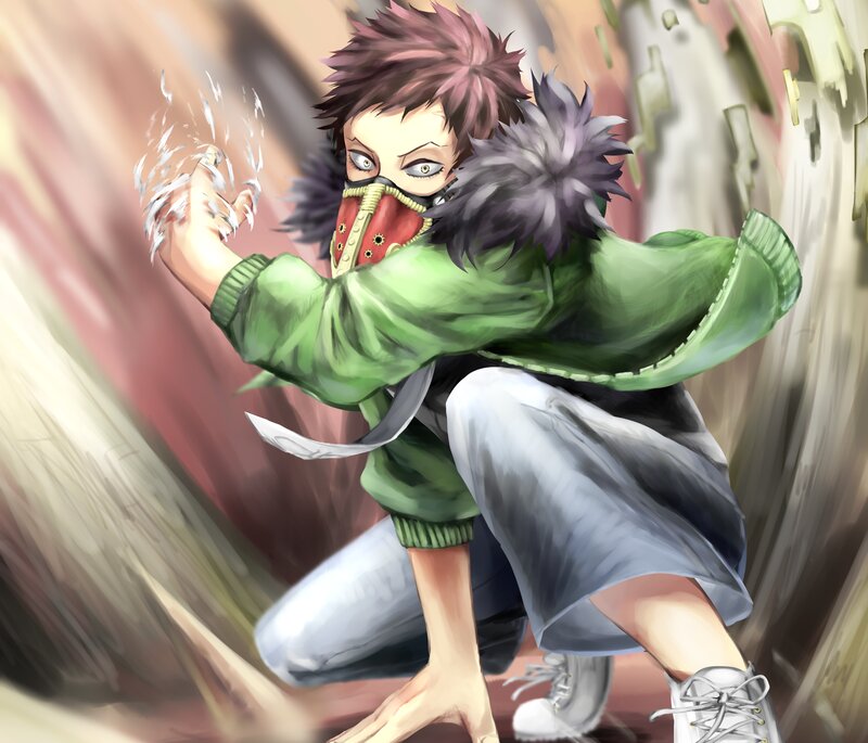 Anime Character in Green Jacket — Dynamic, Intense