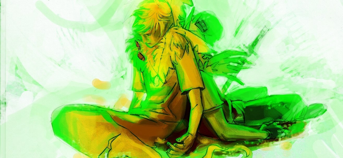 anime character in green light