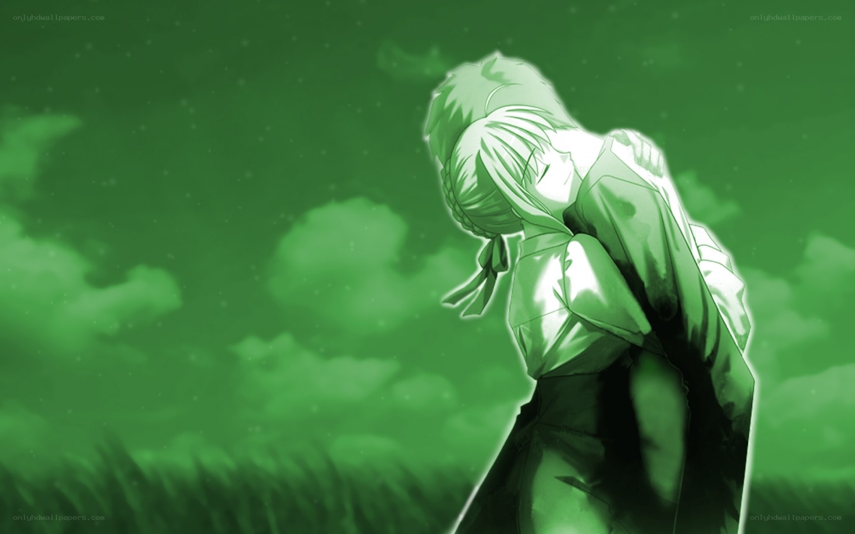 anime character in green light