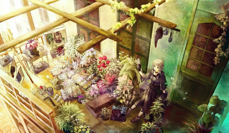 Anime Character in Greenhouse