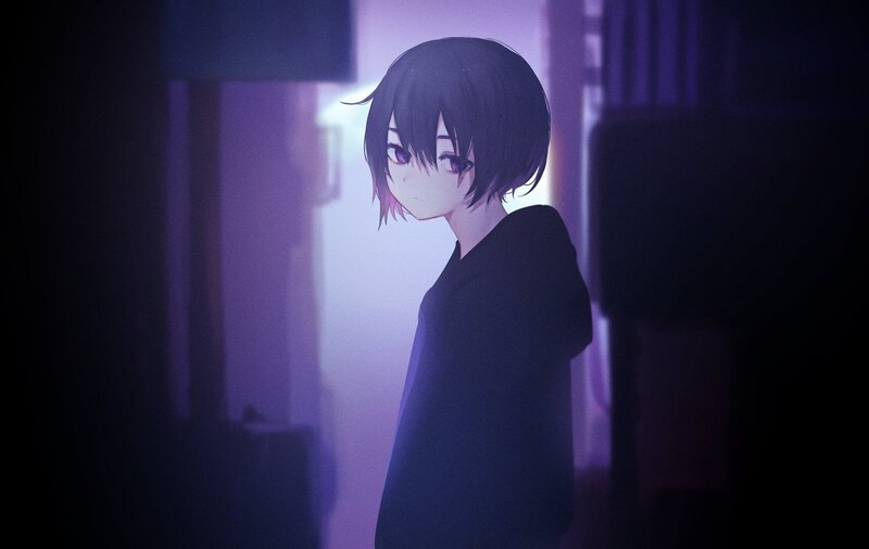 Anime Character in Hallway — Purple