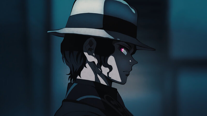 Anime Character in Hat — Blue, Dramatic, Night