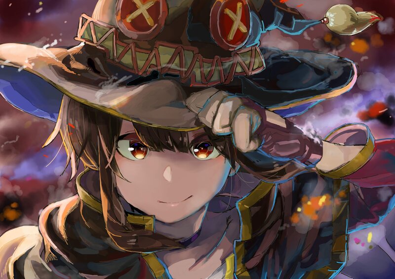 Anime Character in Hat — Purple, Dramatic, Digital Art